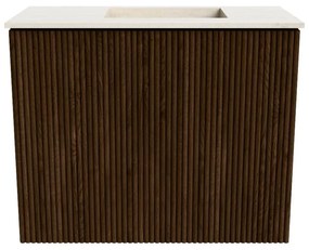 Mondiaz Joya DLux 50cm toiletmeubel walnut met wastafel faye rechts 1 kraangat meli