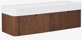 Hangend Badkamermeubelset 130x45 Cm In Hout Met Geïntegreerde Wastafel Saioa Donker Hout - Sklum