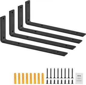 VEVOR Plankdragers, Zware zwevende plankdragers 256 x 155 mm, 4-pack plankdragers, 5 mm dikke matzwarte L-vormige plankdragers, Stalen plankdragers met een draagvermogen van 72,6 kg