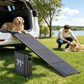VEVOR Hondenhelling, 180 x 43,2 cm, Opvouwbare hondenhelling voor in de auto voor middelgrote en grote honden tot 113 kg, Hondentrap met antislip vilten tapijt, Draagbare instaphulp voor SUV's en vrachtwagens