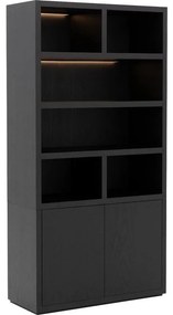 Goossens Buffetkast Barcelona, 2 deuren 6 open vakken, zwart eiken, 108 x 212 x 45 cm, stijlvol landelijk