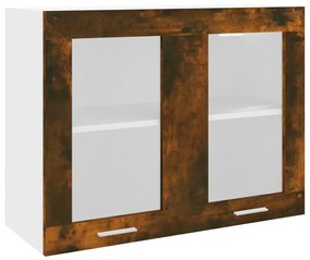 vidaXL Wandkast hangend 80x31x60 cm glas en bewerkt hout gerookt eiken