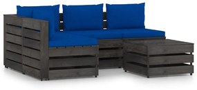 vidaXL 5-delige Loungeset met kussens grijs geïmpregneerd hout