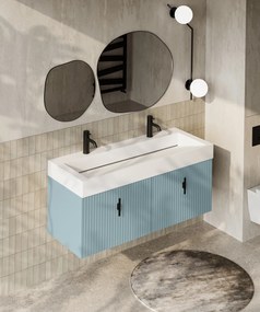 Muebles Calas badmeubel ribbelfront 120cm baby blauw met solid surface wastafel met kraangaten