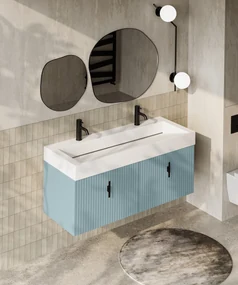 Muebles Calas badmeubel ribbelfront 120cm baby blauw met solid surface wastafel met kraangaten