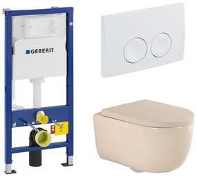 QeramiQ Dely Swirl Toiletset - 36.5x53cm - Geberit UP100 inbouwreservoir - slim zitting - witte bedieningsplaat - ronde knoppen - beige SW730486/0701174/SW1000770/SW1026259