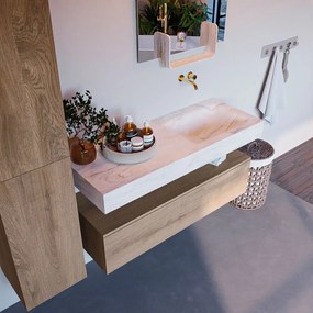 Mondiaz Alan DLux badmeubel 120cm washed oak 1 lade met wastafel ostra rechts zonder kraangat