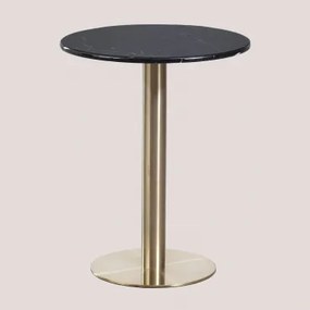Ronde Bartafel Van Natuurlijk Steen Xiren Marmer Nero Marquina & Ø60 Cm & Champagne Goud - Sklum
