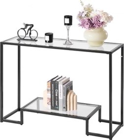 VEVOR 2-laags consoletafel, moderne rechthoekige haltafel (107 x 35,4 x 75,5 cm) met gehard glazen blad, bijzettafel met kantelbeveiliging voor woonkamer, hal, entreehal