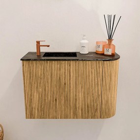 Mondiaz Joya DLux 60cm toiletmeubel ronding rechts oak met wastafel faye links 1 kraangat lava