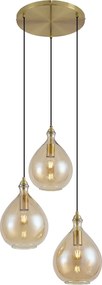 Smart hanglamp goud met amber glas 3-lichts incl. Wifi A60 - Traditional