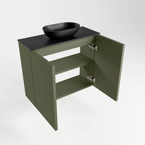 Mondiaz Fowy toiletmeubel 60cm army met zwarte waskom midden zonder kraangat