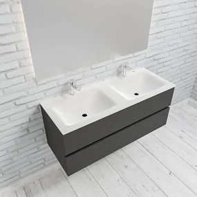 Zaro Valencia Solid Surface badmeubel 120cm mat antraciet 2 kraangaten dubbele spoelbak