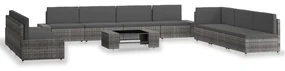 vidaXL 10-delige Loungeset poly rattan grijs