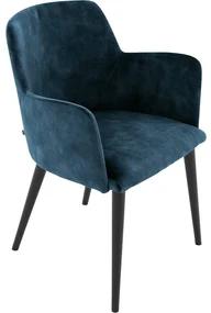 Goossens Eetkamerstoel Baltazar blauw velvet stof met armleuning, urban industrieel