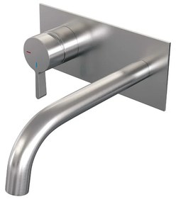 Brauer Brushed Edition ColdStart wastafelkraan inbouw gebogen uitloop met achterplaat model E2 RVS geborsteld PVD