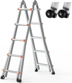 VEVOR Telescopische Ladder met A-frame, 5990 mm Aluminium Uitschuifladder, Multifunctionele Ladder, Opvouwbare Ladder, Trapladder, Aanleunladder voor Huiswerk, Trappen, Binnen- &amp; Buitendaken, Draagvermogen 150 kg