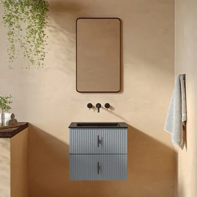Muebles Marbella badmeubel ribbelfront 60cm baby blauw met zwarte wastafel zonder kraangat