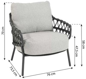 Tuinstoel Aluminium/rope Grijs-antraciet 4 Seasons Outdoor Calpi  laag