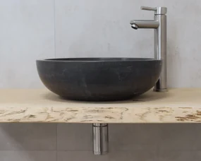 Saniclear Round Exclusive natuursteen waskom set met RVS kraan compleet