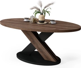 Mazzoni LOXA Bruin Eiken / Zwart - OVALE SALONTAFEL 120x65 cm
