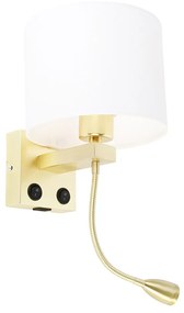 LED Wandlamp goud met USB en kap wit 18 cm - Brescia Combi Modern E27 rond Binnenverlichting Lamp