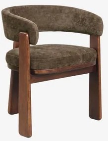 Set Van 4 Eetkamerstoelen Met Armleuningen, Bekleed En Van Carbalis Eikenhout Donker Eiken Bruin & Chenille Koffiebruin - Sklum