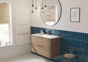 Saqu Lima badmeubel incl. glans witte keramische wastafel 100x46x61cm toffee – mat zwarte greep