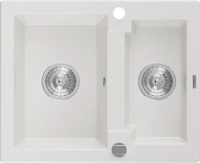 Mexen Carlos granieten spoelbak 1,5-komor 582 x 475 mm, wit, chrom sifon - 6518581500-20