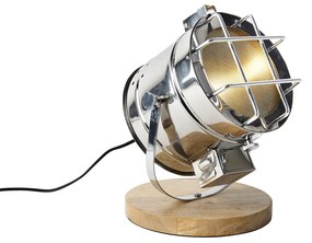 Industriële tafellamp staal met hout verstelbaar - Shiny Industriele / Industrie / Industrial E27 Binnenverlichting Lamp