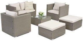 Roma Coffee 4 + 2 Garden Point poefs lichtgrijs technorattan tuinmeubelen