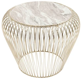 Kare Design Beam Grey Gouden Bijzettafel Met Marmer - 43 X 43cm.