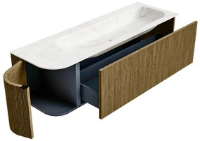 Mondiaz Kurve-dlux 145cm badmeubel ronding links dusk met 1 lade en deur en wastafel big large rechts zonder kraangat ostra