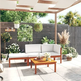 vidaXL 4-delige Loungeset met kussens massief acaciahout crème