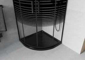 Mexen Rio halve ronde douchecabine 80 x 80 cm, zwarte strepen, zwart + platte douchebak, zwart - 863-080-080-70-20-4170B