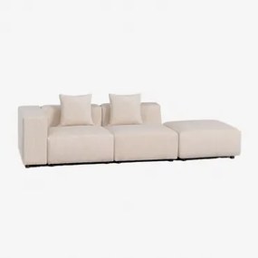 Linker Modulaire Hoekbank Met 2 Zitplaatsen Met Hoge Armleuning En Poef (↔︎285 Cm) Bruna Corduroy Beige – Linnen - Sklum