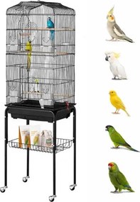 VEVOR Vogelkooi, 45,7 x 35,5 x 151 cm, Vogelvolière met open bovenkant en standaard, Stalen vogelvluchtkooi met uitneembare lade, Parkietenkooi met 4 zitstokken, Papegaaienkooi, Vogelhuis