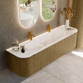 Mondiaz Kurve-dlux 170cm badmeubel ronding links/rechts dusk met 1 lade en 2 deuren en wastafel big large midden 2 kraangaten frappe