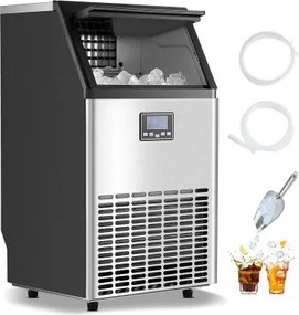 VEVOR Commerciële ijsmachine (54,43 kg/dag) IJsmachine met een opslagcapaciteit van 14,97 kg, 45 ijsblokjes in 15 minuten, LED-digitaal display, vrijstaand, zelfreinigend, voor bar, kantoor, restaurant
