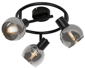 Art Deco plafondlamp zwart met smoke glas 3-lichts rond - Vidro