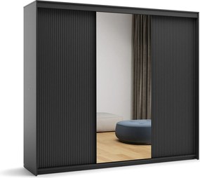 Kledingkast Fresno 167, Zwart, 222x250x63cm, 224 kg, Kledingkast deuren: Schuivend