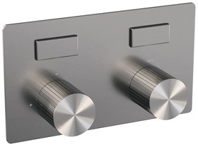 Brauer Stripe inbouw badkraan met drukknoppen, badvulcombinatie en staafhanddouche RVS geborsteld PVD