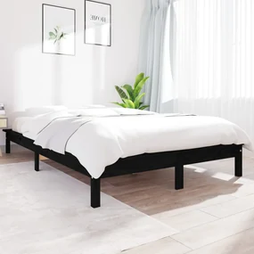 vidaXL Bedframe massief grenenhout zwart 135x190 cm 4FT6 double
