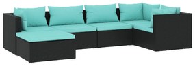 vidaXL 6-delige Loungeset met kussens poly rattan zwart