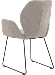 Goossens Eetkamerstoel Hera lichtgrijs stof met armleuning, modern design