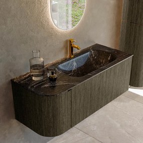 Mondiaz Kurve-dlux 115cm badmeubel ronding links shadow met 1 lade en deur en wastafel big small kraangat rechts lava