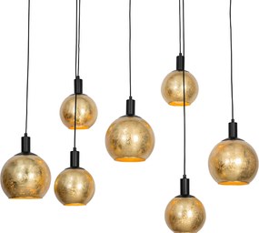 Smart hanglamp zwart met goud glas 7-lichts incl. 7 Wifi A60 - Bert