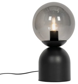 Hotel chique tafellamp zwart met smoke glas - Pallon TrendHotel chique E27 bol / globe / rond Binnenverlichting Lamp
