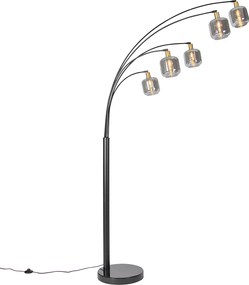 Vloerlamp zwart met goud met smoke glas 5-lichts - Zuzanna