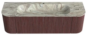 Mondiaz Kurve-dlux 150cm badmeubel ronding links/rechts ruby met 1 lade en 2 deuren en wastafel big medium midden 1 kraangat glace